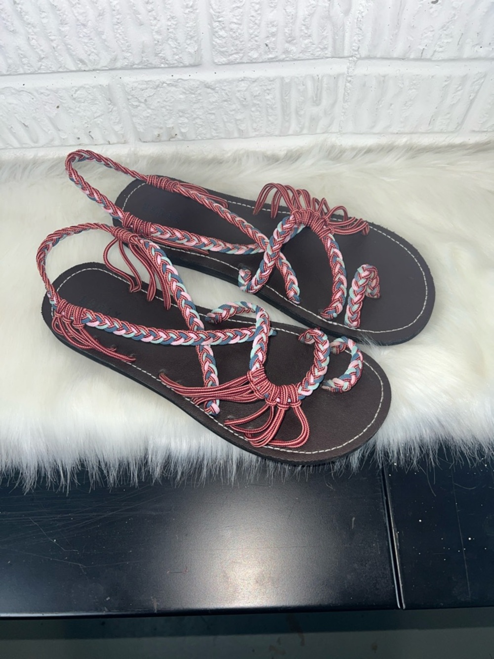 Urrax Braided Coral and Aqua Women's Slingback Sandals